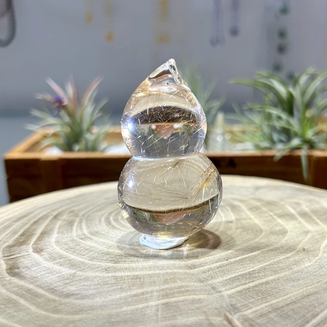 天然铜发晶水晶葫芦吊坠