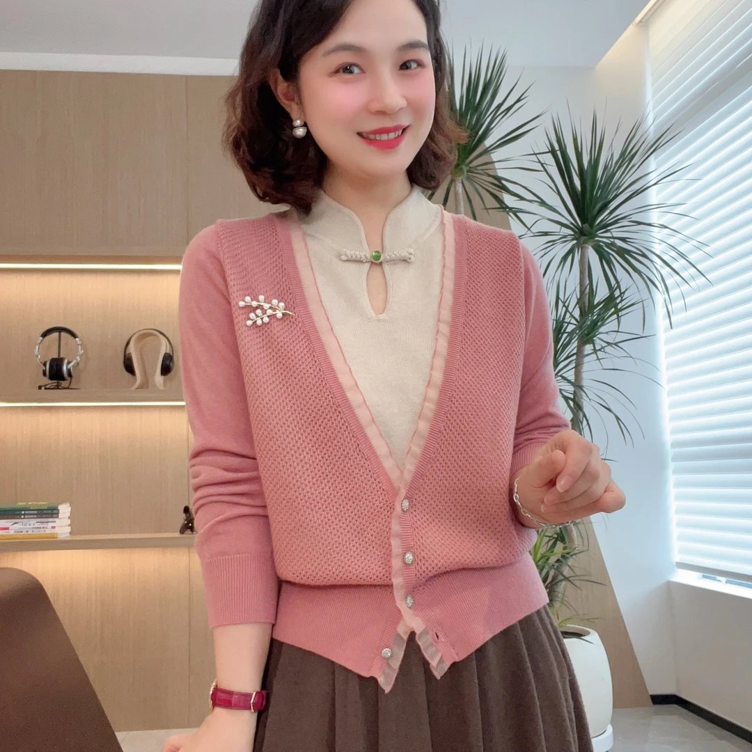 朵朵旗袍领假两件针织羊毛衫秋季气质百搭时尚#DQ6139