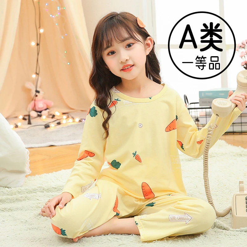 100%纯棉儿童夏季薄款睡衣男女童全棉家居服中大童空调服睡衣套装