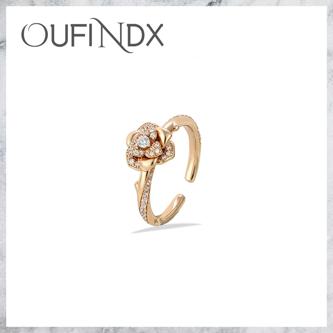 OF气质轻奢时尚百搭小众简约优雅精致山茶花戒指~8677