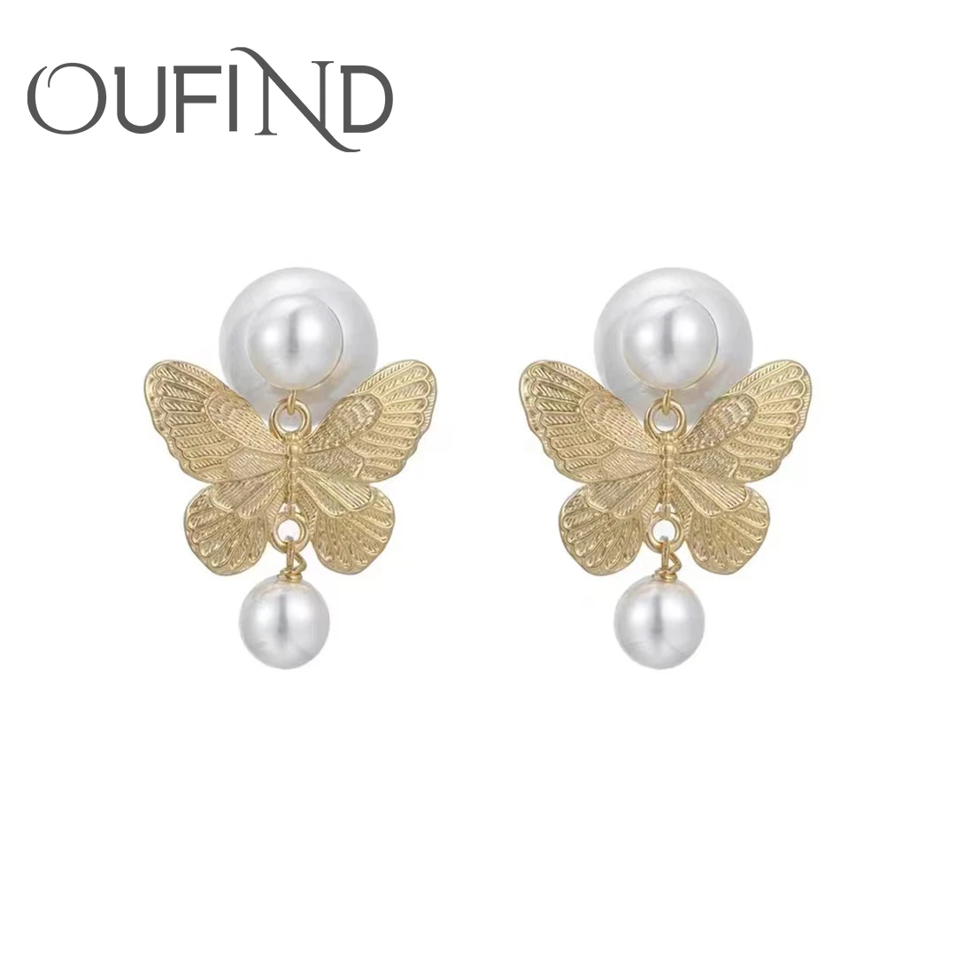925银针耳饰法★【butterfly】蝴蝶珠珠耳环优雅法式精致设计感~6070