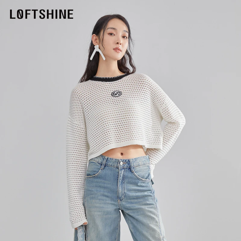 LOFTSHINE珞炫短款上衣女2024秋季新款美式甜辣露腰气质针织毛衣