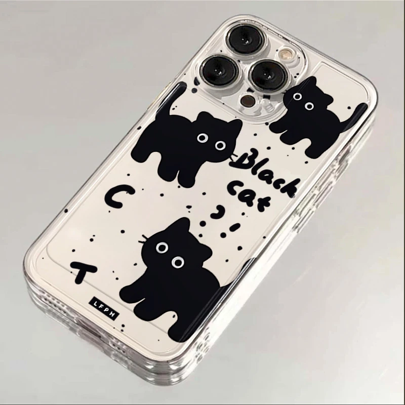 问号小黑猫苹果15手机壳iphone14promax高级13硅胶12透明11全包XS
