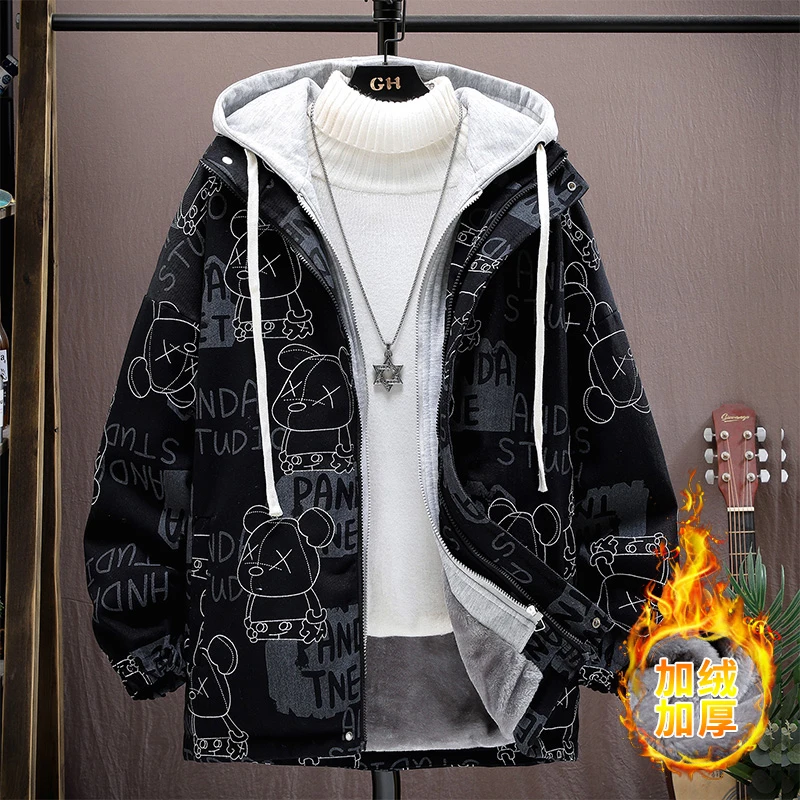 青少年学生冬季外套加绒加厚韩版夹克连帽派克服保暖棉衣外套968