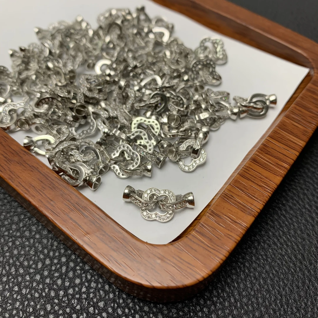 925银银制品 「戴琴珠宝」FR4683-银四叶草扣头-WJ