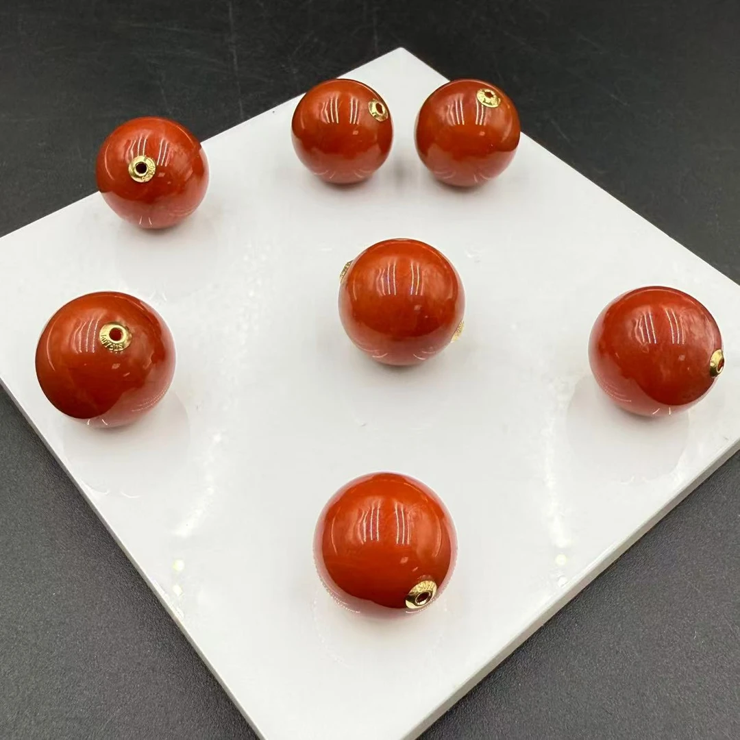 「戴琴珠宝」FR5351-18k金南红玛瑙14mm左右单珠配件（多样性发其一）
