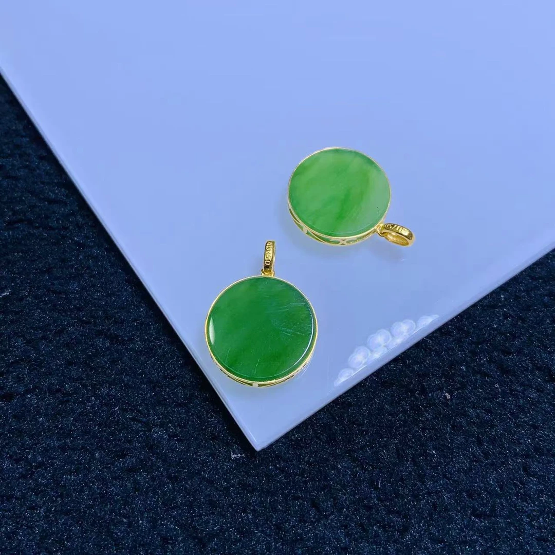 「戴琴珠宝」YZ3185-18K金和田碧玉15mm左右吊坠-MF(多样性发其一)