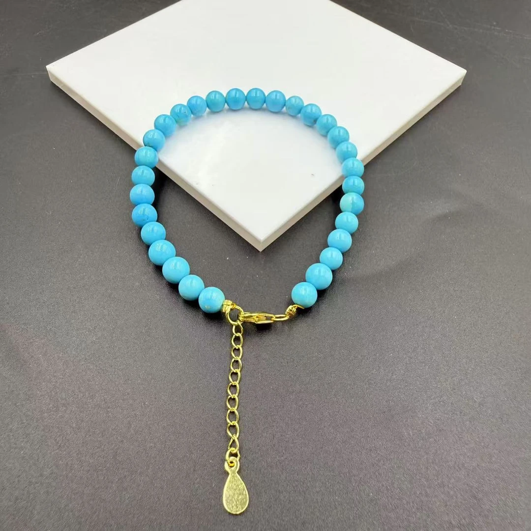 「戴琴珠宝」FR5300-绿松石5mm左右银镶手链（多样性发其一）