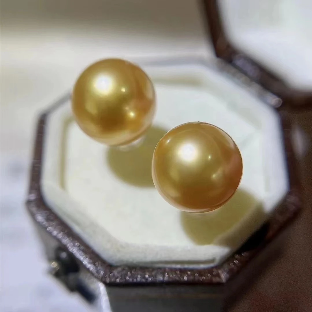 南洋海水金珠素耳钉 9-10mm 18K金 耳饰时尚经典轻奢