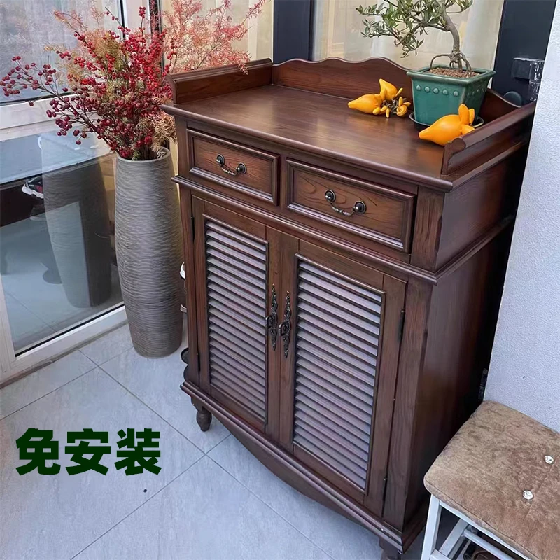 美式玄关鞋柜家用门口地中海实木简约收纳柜大容量储物柜多层鞋柜