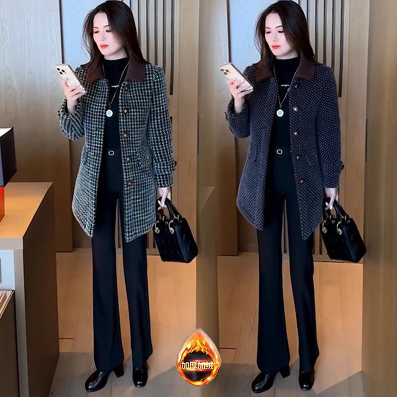 加绒加厚毛呢外套女2024冬季新款洋气修身显瘦中长款保暖呢子大衣