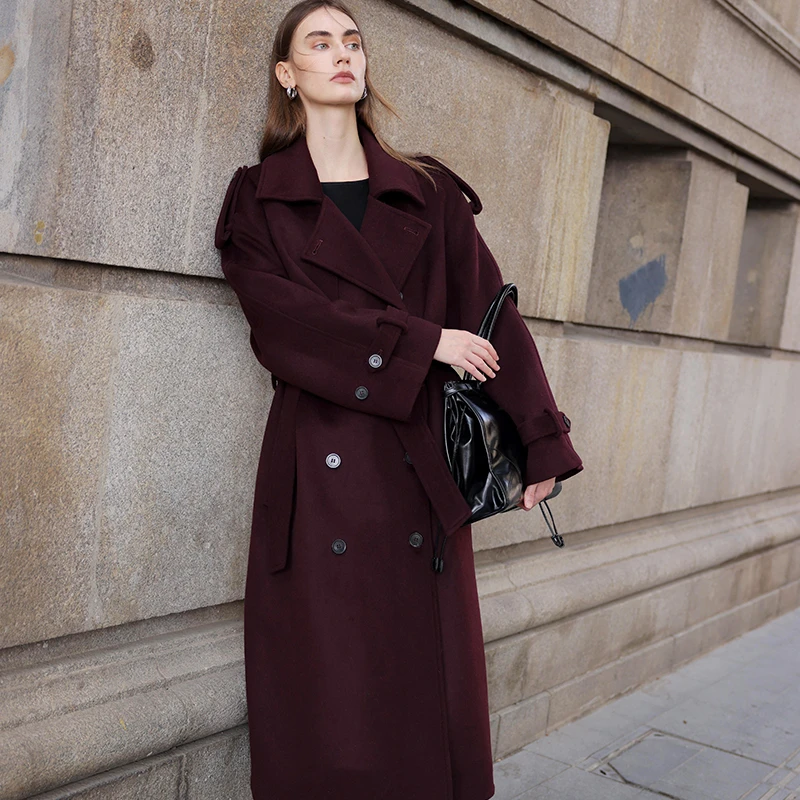 ANTIFORM背构 廓形风衣式长款羊毛呢经典双排扣外套大衣冬24新款