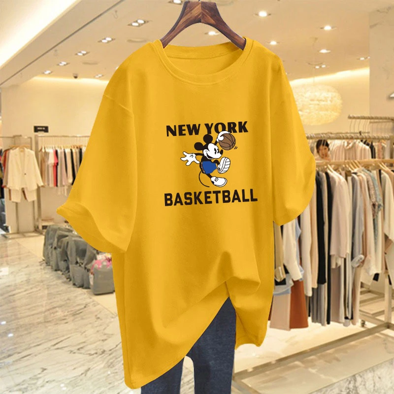 姜黄色纯棉圆领内搭短袖T恤女2024夏季新款欧货宽松上衣打底衫ins