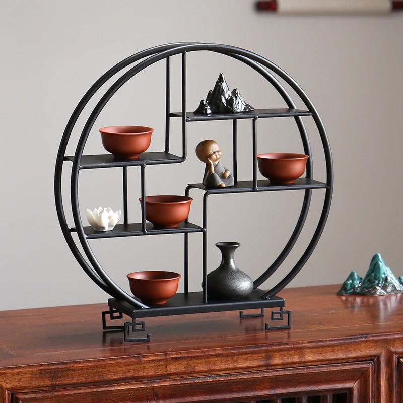 朴记茶室摆件柜子装饰品新中式博古架茶文化收纳工艺品办公室茶几