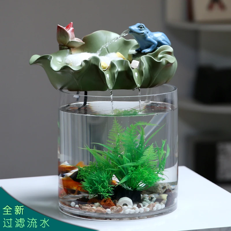 朴记小型流水摆件循环水生财电视柜旁玻璃鱼缸造景客厅陶瓷装饰品