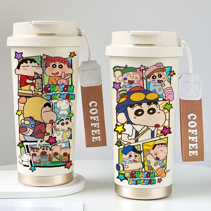 动漫蜡笔小新陶瓷咖啡杯可爱网红风双饮吸管水杯大容量保温杯学生