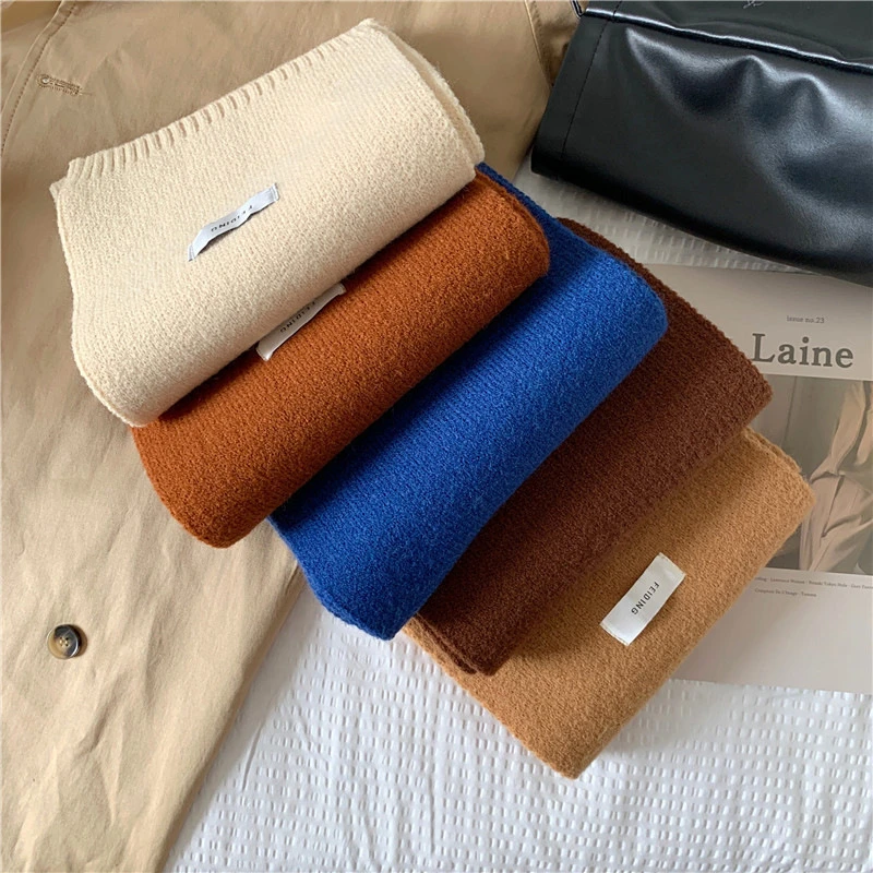 保暖纯色围巾女秋冬季韩版ins纯色贴布百搭时尚学生针织高级围脖