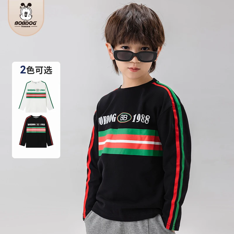 巴布豆家族卫衣男童秋冬条纹时尚百搭全棉套头圆领长袖BUW3ZT003