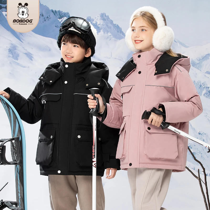 巴布豆家族儿童羽绒服加厚中长款保暖冬季新款中大童外套BX4FU653