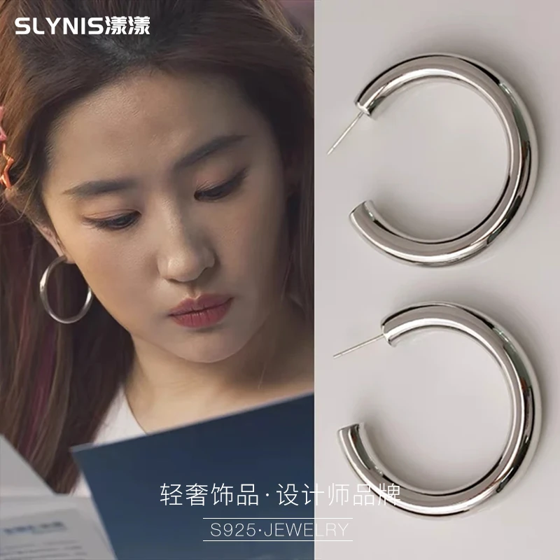 铜合金耳饰 玫瑰故事大耳圈C形设计感气质时尚法式复古素圈s1058