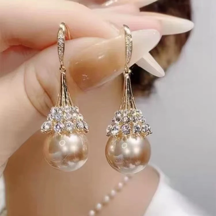 铜合金合成锆石耳饰 时尚百搭精致#98宝塔耳钩香槟色S925气质优雅