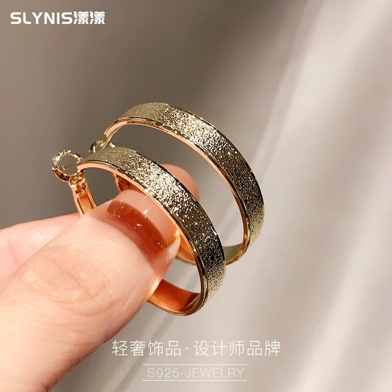 铜合金耳饰 【拉丝宽版耳圈】2024秋冬时尚简约设计师轻奢气质s1091