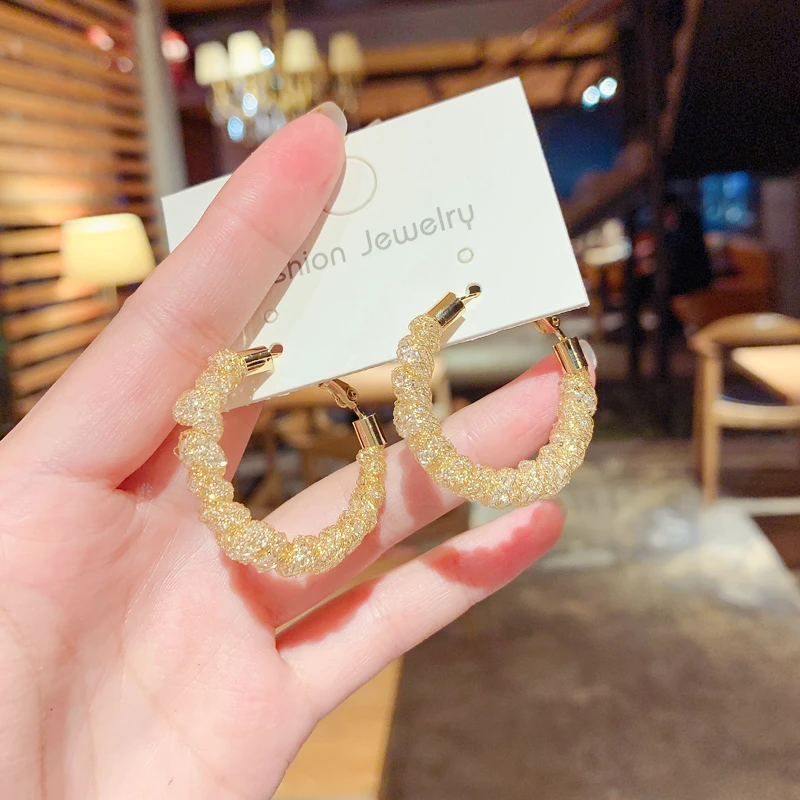 铜合金合成锆石耳饰 #92时尚设计感麻花网格轻奢气质高级感925针