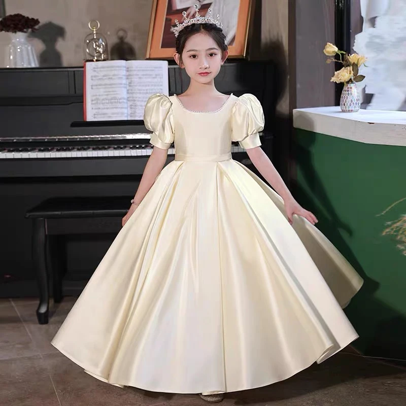 儿童礼服缎面女童生日宴公主裙高端洋气主持小提琴钢琴演奏演出服