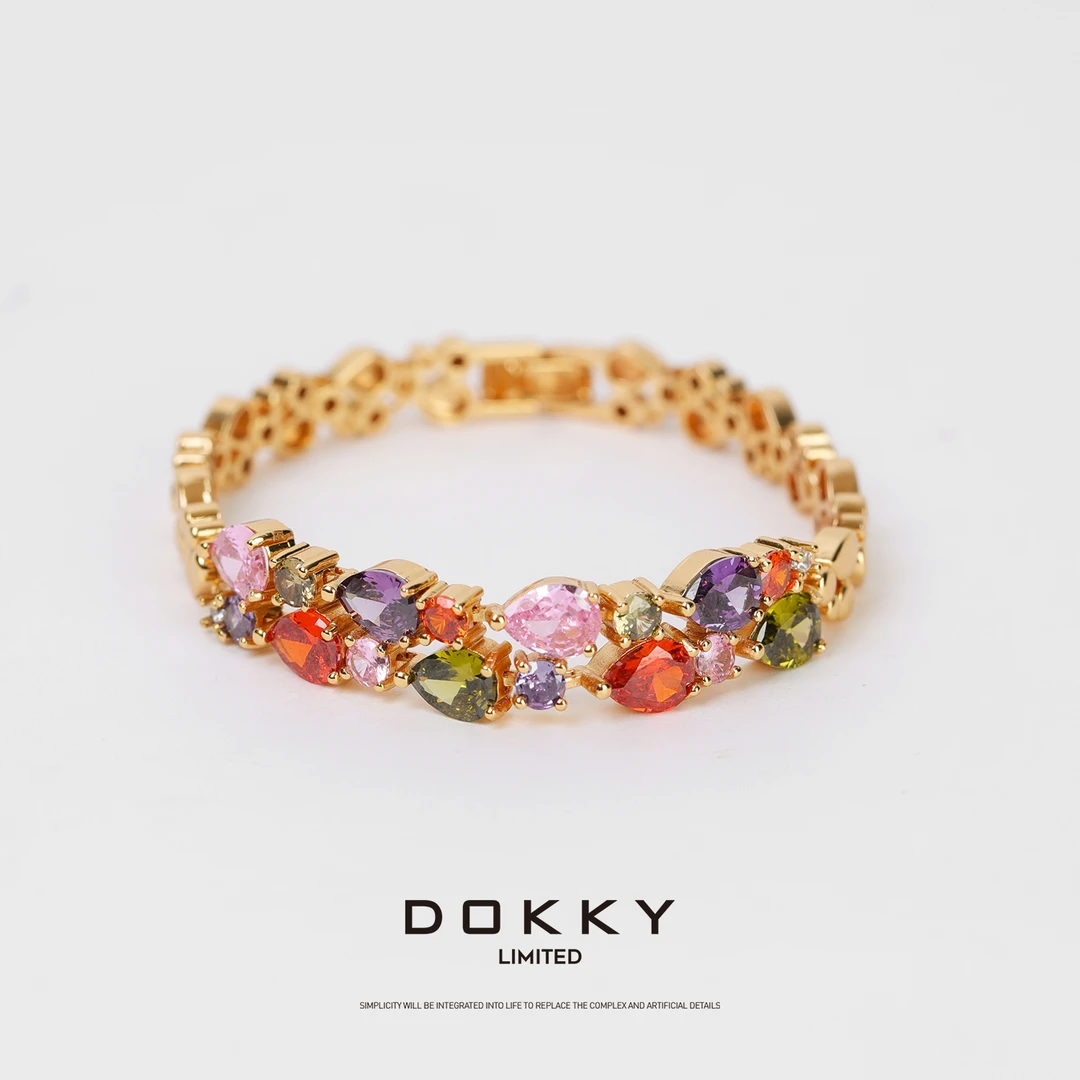 黄铜锆石手链 【Vintage复古·卢浮宫瑰宝】DOKKY水滴彩锆轻奢手链