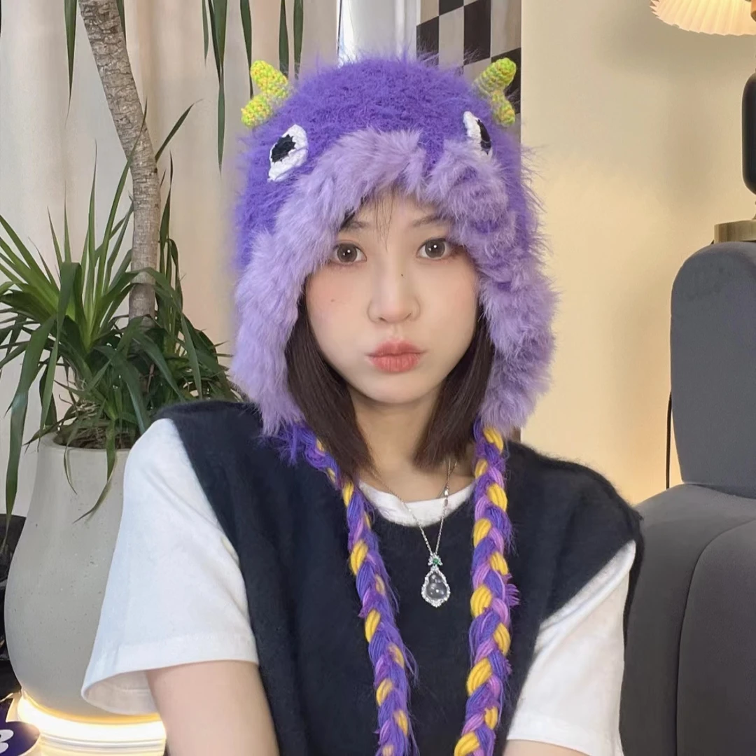 网红专属龙角小怪兽帽子新款秋冬季保暖可爱出游少女心减龄