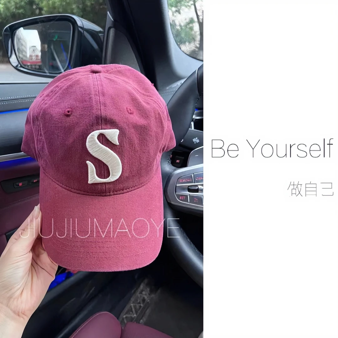 刺绣S大标鸭舌帽休闲时尚百搭韩版棒球帽软顶显脸小简约潮帽子
