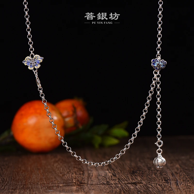 链子925银珐琅 【菩银坊】925银简约百搭蝴蝶毛衣链，可调节长度
