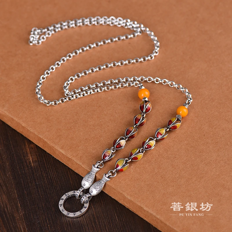 链子925银珐琅 【菩银坊】好运连连百搭链 莲花7.2mm 65厘米 23g+