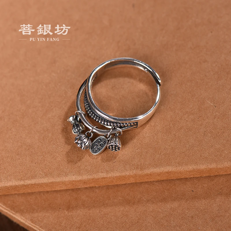 925银戒指 【菩银坊】莲藕荷花甩戒 百搭