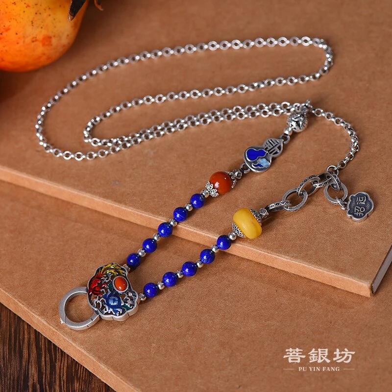 链子925银珐琅 【菩银坊】凤穿牡丹百搭项链 65cm 22g