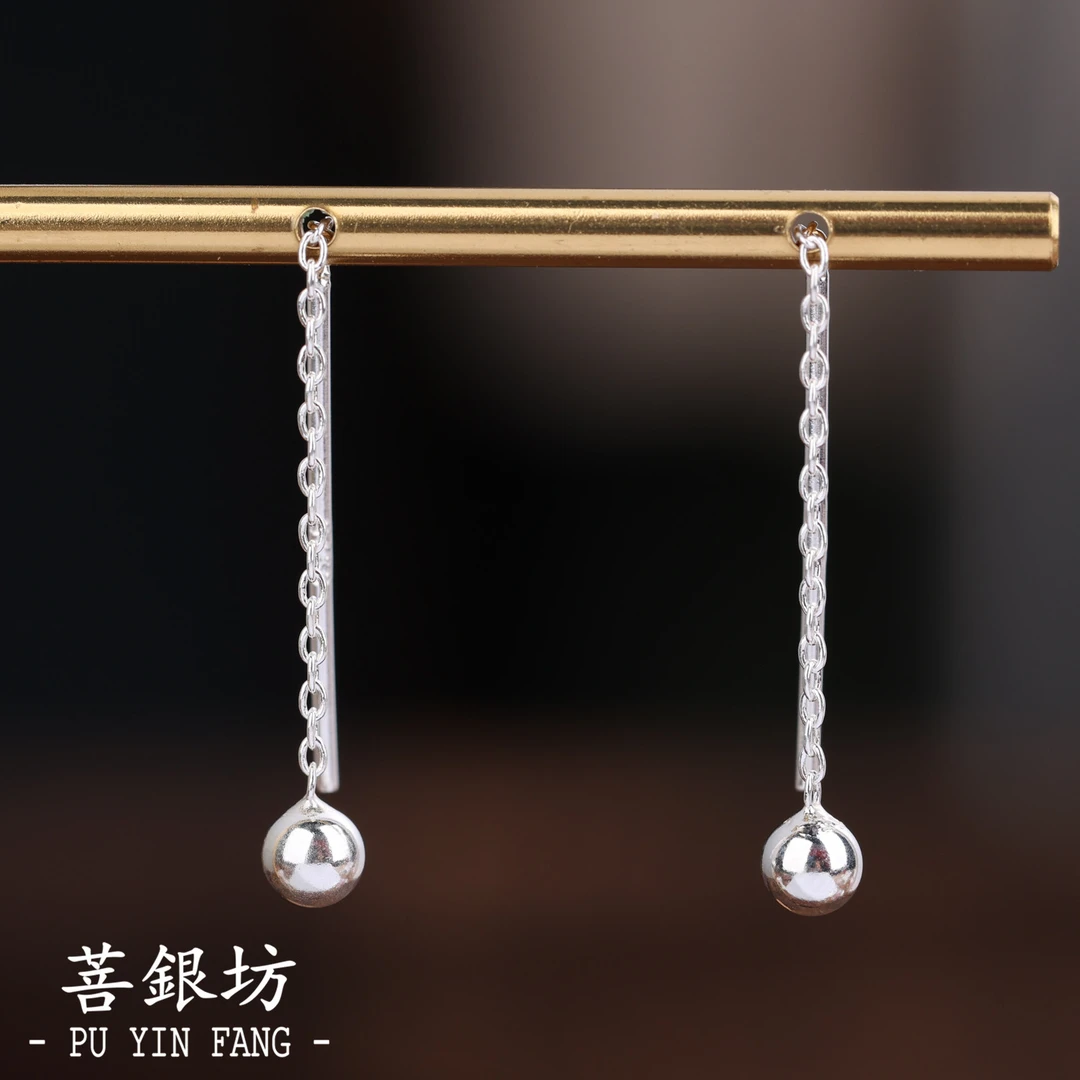 925银耳饰 【菩银坊】圆珠耳线 4mm 50mm长 百搭 简约 精致