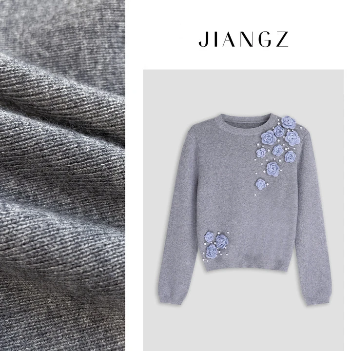 panii【繁花漫步】冬季轻奢圆领立体花珍珠毛衣毛织上衣24MJY4157