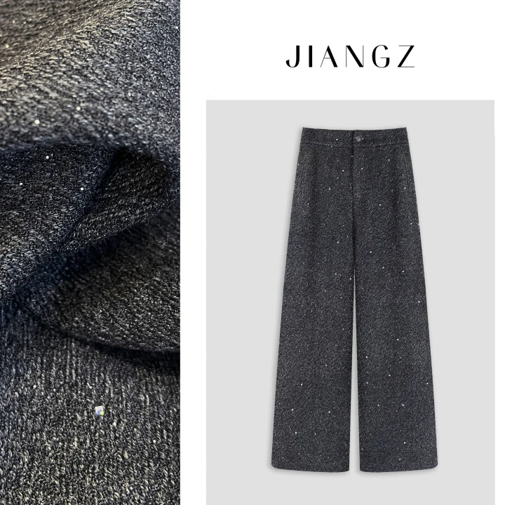 panii【闪耀星辰】轻奢百搭时尚闪亮直筒一体绒羊毛休闲裤24KY4016