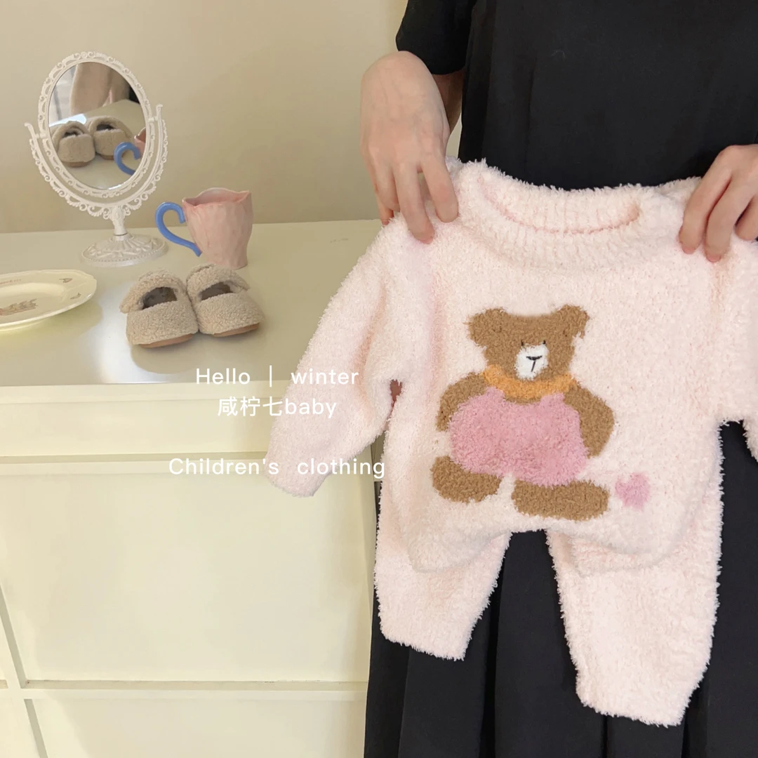 【现现】软绵绵儿童珊瑚绒睡衣女童家居服套装宝宝法兰绒半边绒柔软