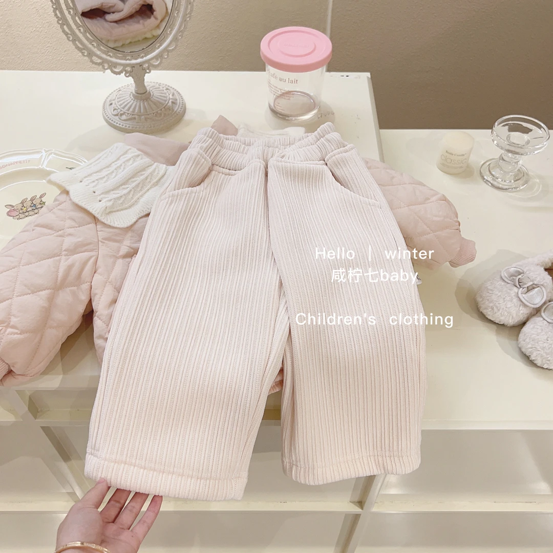 女童加绒裤子2023新款冬季加厚一体绒儿童洋气秋冬宝宝休闲阔腿裤