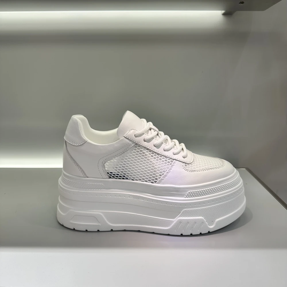 增高8cm 小个子百搭老爹鞋真皮春夏季厚底小白鞋女舒适透气网面