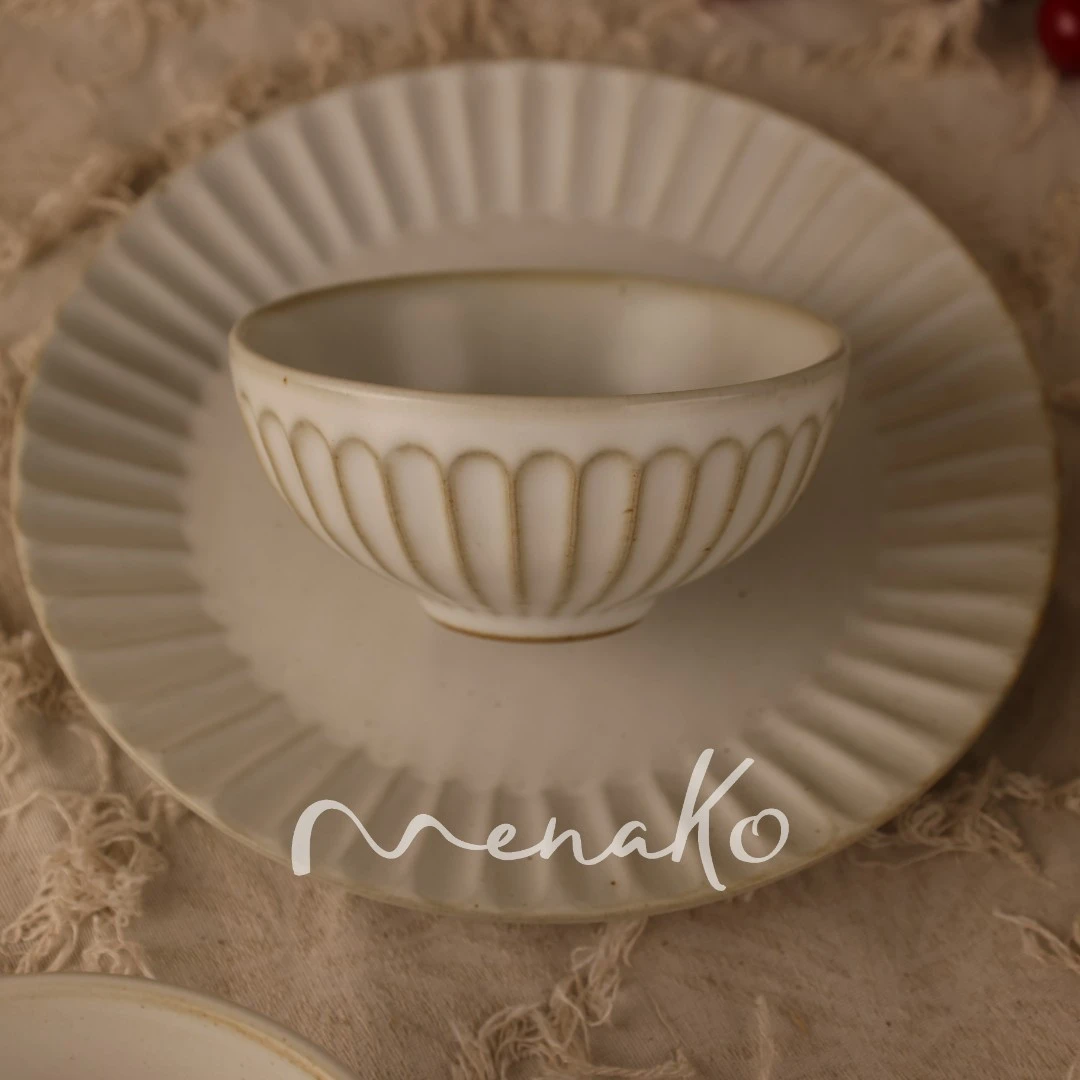 MENAKO【白川煎茶】日式条纹餐具套装家用质感碗盘茶杯精致餐杯中古