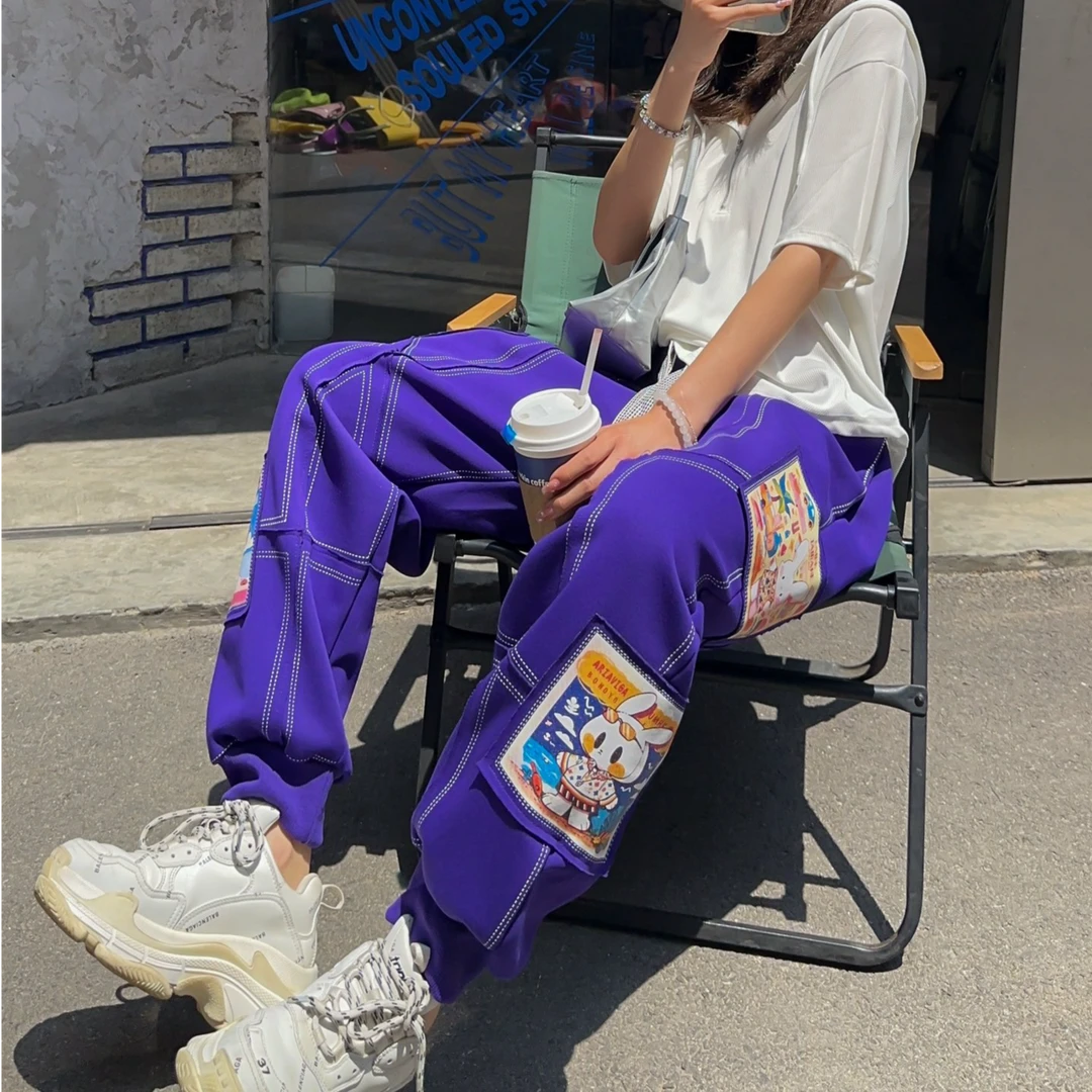 《兔兔大联盟线条潮牌卫裤》百搭休闲宽松潮流印花嘻哈hiphop炸街