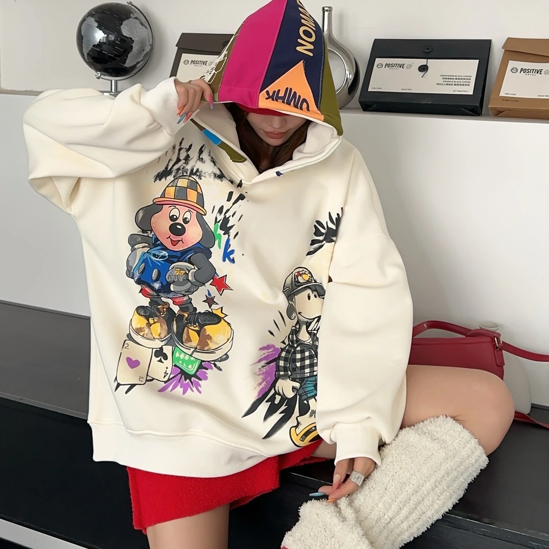 《潮狗俱乐部加绒连帽潮牌卫衣》休闲百搭宽松ins印花秋冬韩版卡通