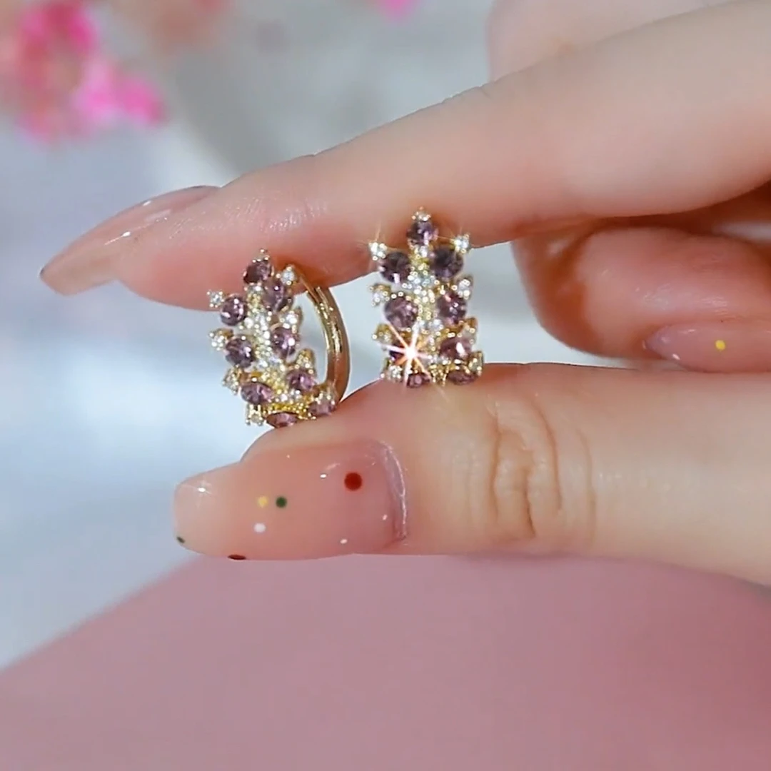 铜合金合成锆石耳饰 新款紫色麦穗耳扣锆石不掉色秋冬时尚百搭女
