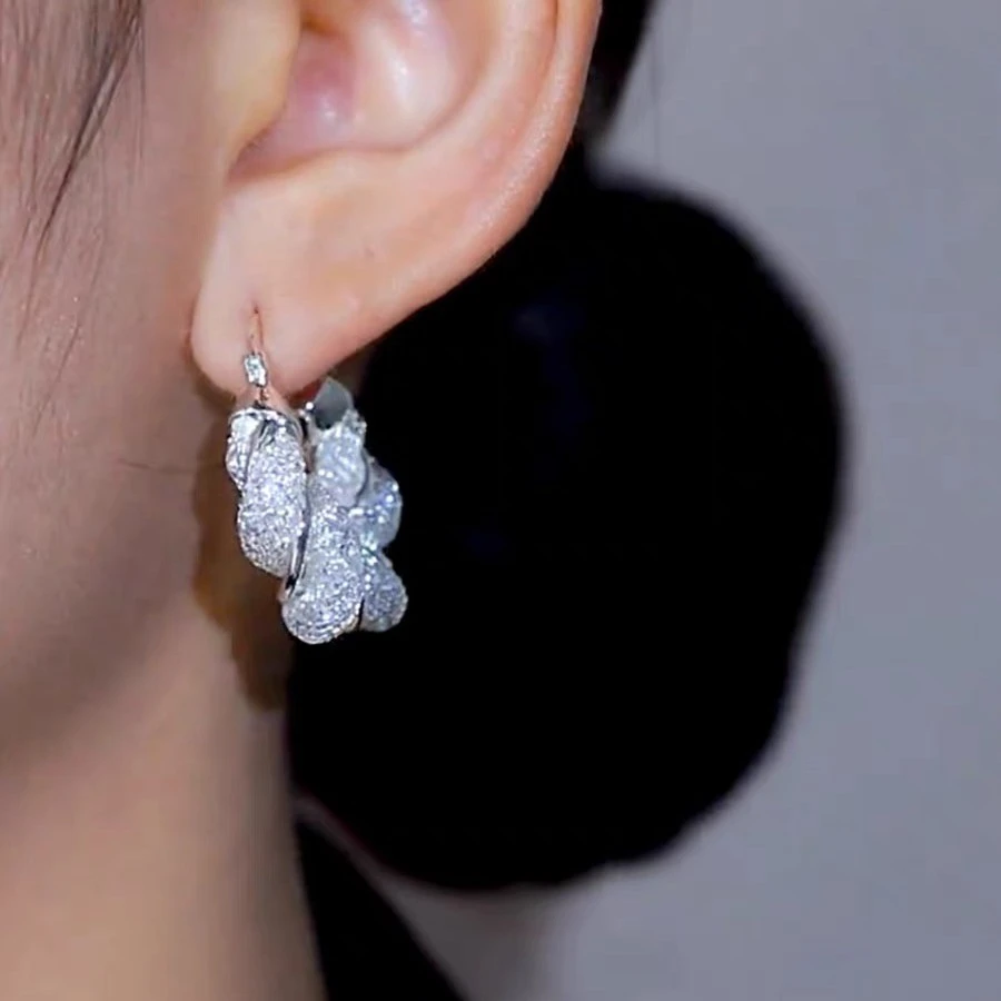 铜合金莫桑石耳饰 个性网纱缠绕耳环 小众设计手工耳饰女独特气质