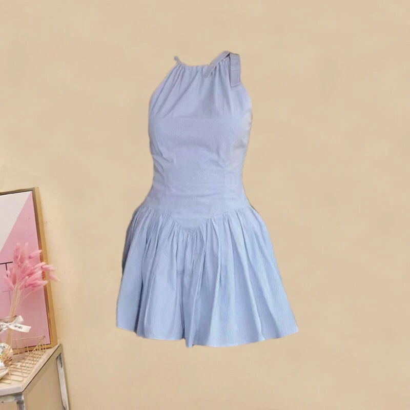 新款法式气质无袖挂脖连衣裙女夏季设计感小众修身显瘦辣妹百搭