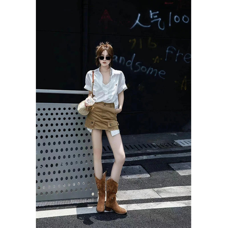 气质御姐穿搭2024夏季新款法式时尚休闲显瘦衬衫上衣高腰工装裙女