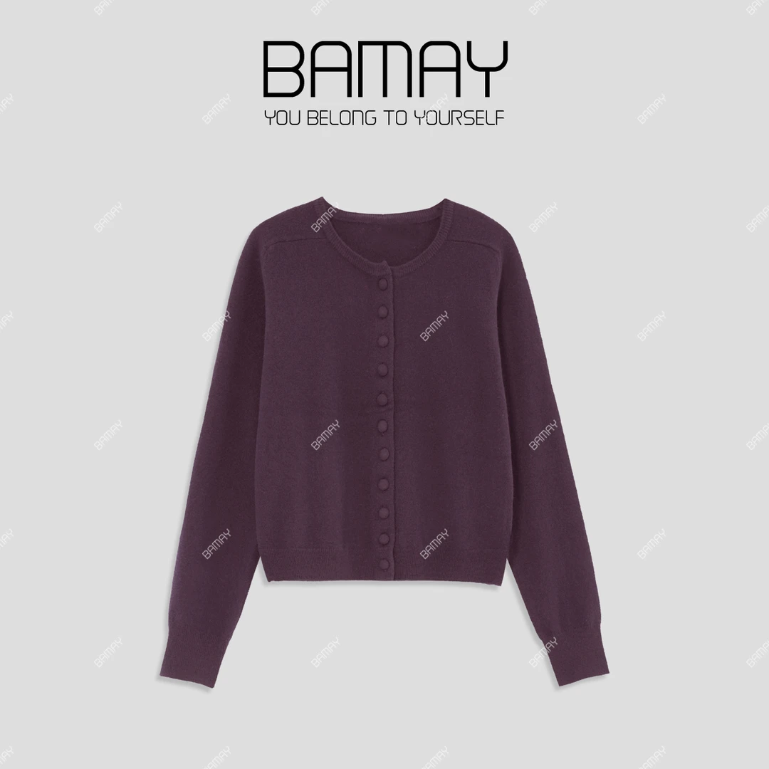 【BAMAY】秋冬圆领鼓波纹长袖时尚休闲开衫韩版百搭上衣BM243MY26Z