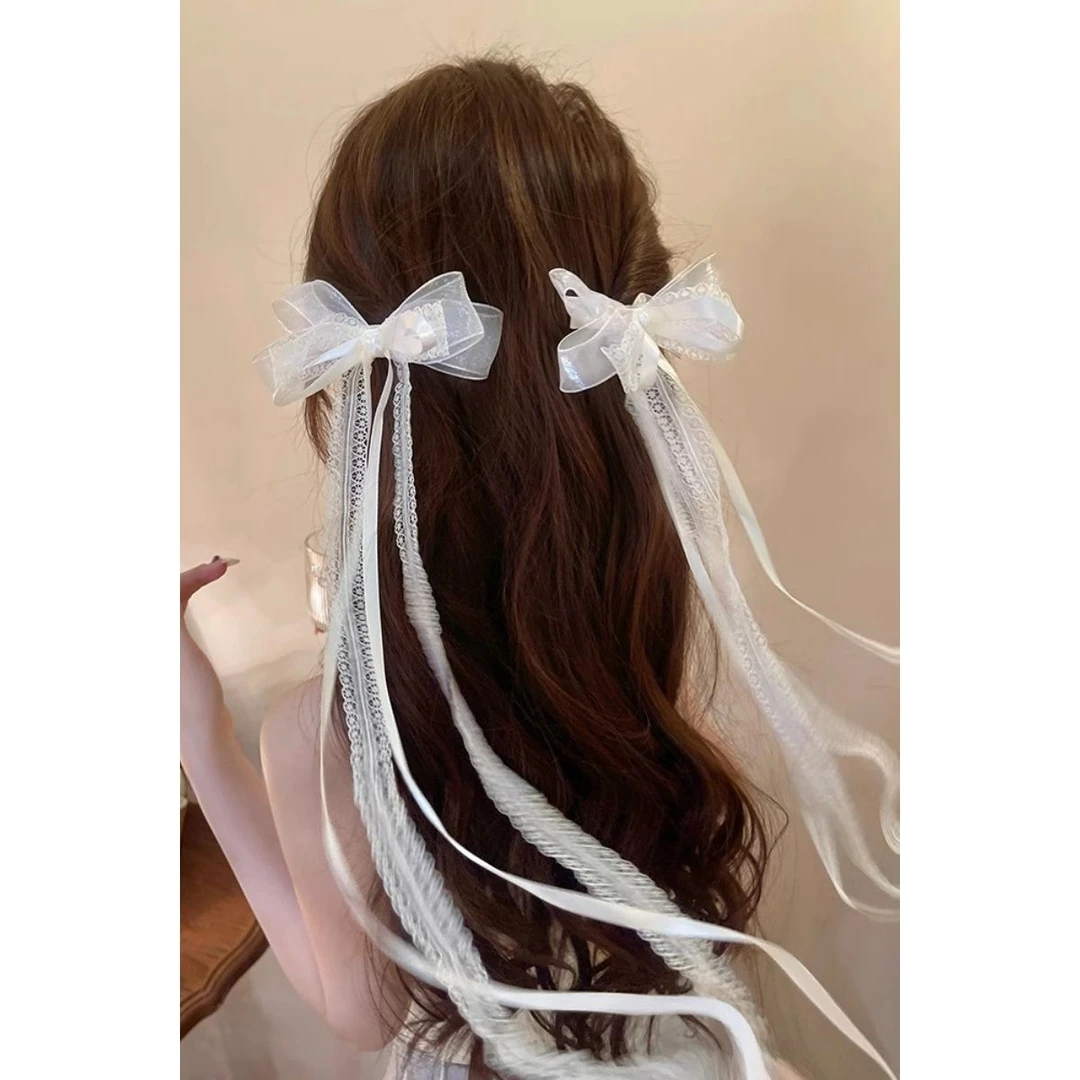 可盐可甜芭蕾风丝带绑发蝴蝶结发夹女款2024新款甜美鸭嘴夹头饰